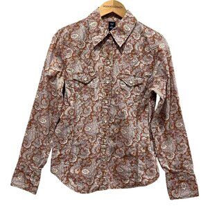 Gap Paisley Western Snap Front Shirt, Brown Purple, M